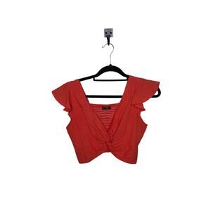 SHEIN Cotton Blood Orange Cropped Top Smocked Back Cap Sleeve Size Large